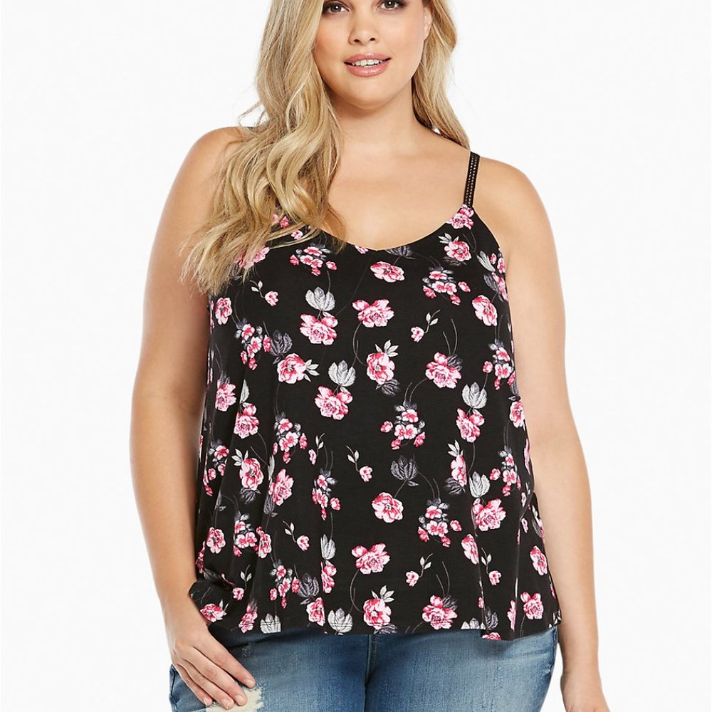 Torrid Floral Crochet Trim Tank